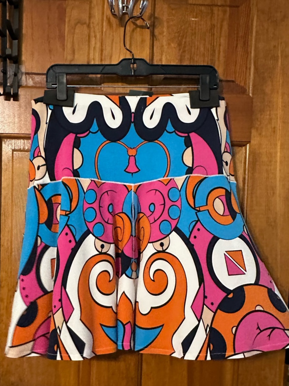eva varro Vibrant Blue Pink Orange Graphic Midi Skirt